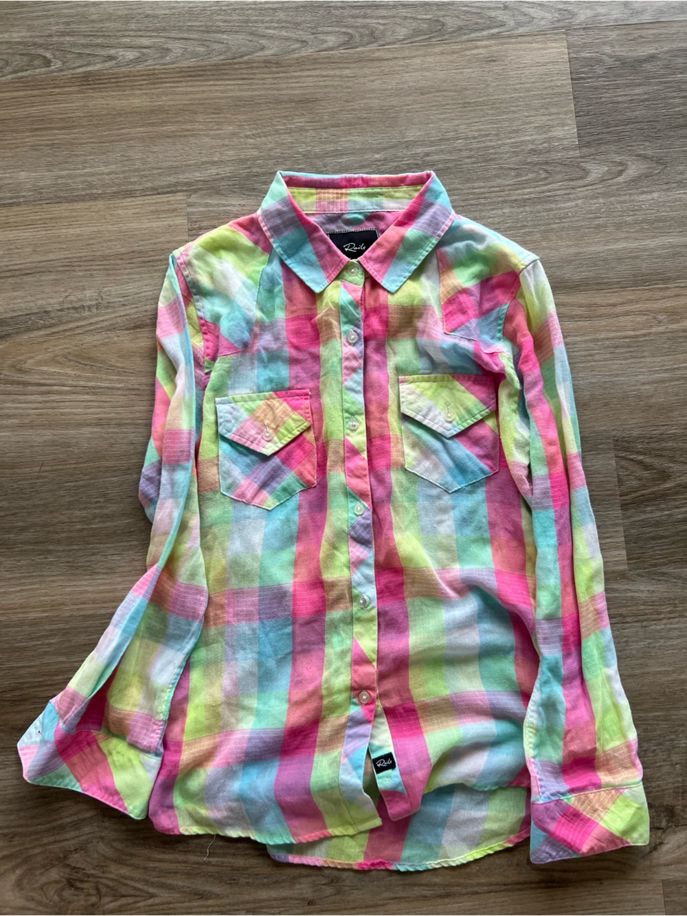 Vintage Rails Pastel Rainbow Plaid Button Down Shirt Size M Western